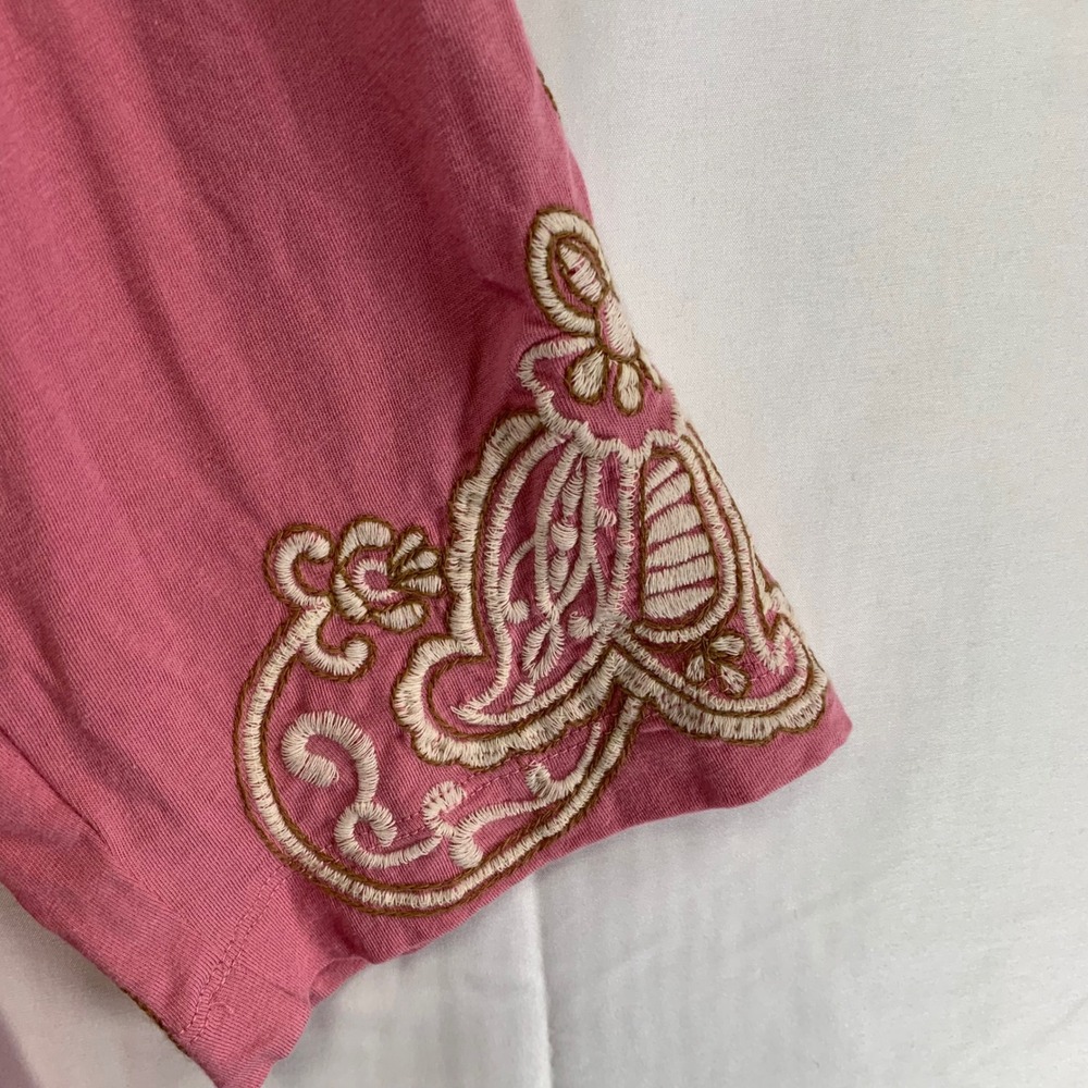 J. Jill Embroidered V-Neck Top Womens Large Pink 3/4 Sleeve Cotton Modal - Picture 4 of 11